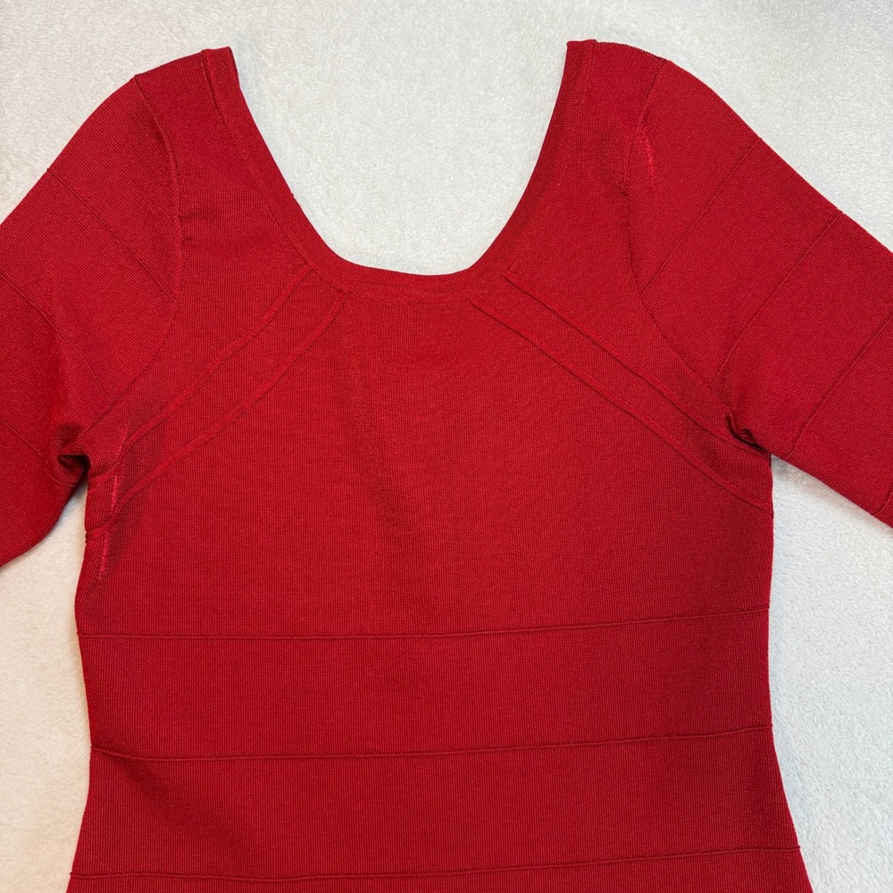 Kardashian Kollection Red Bandage Bodycon Dress 3/4 Sleeve XL Spring 2013 - Picture 3 of 9
